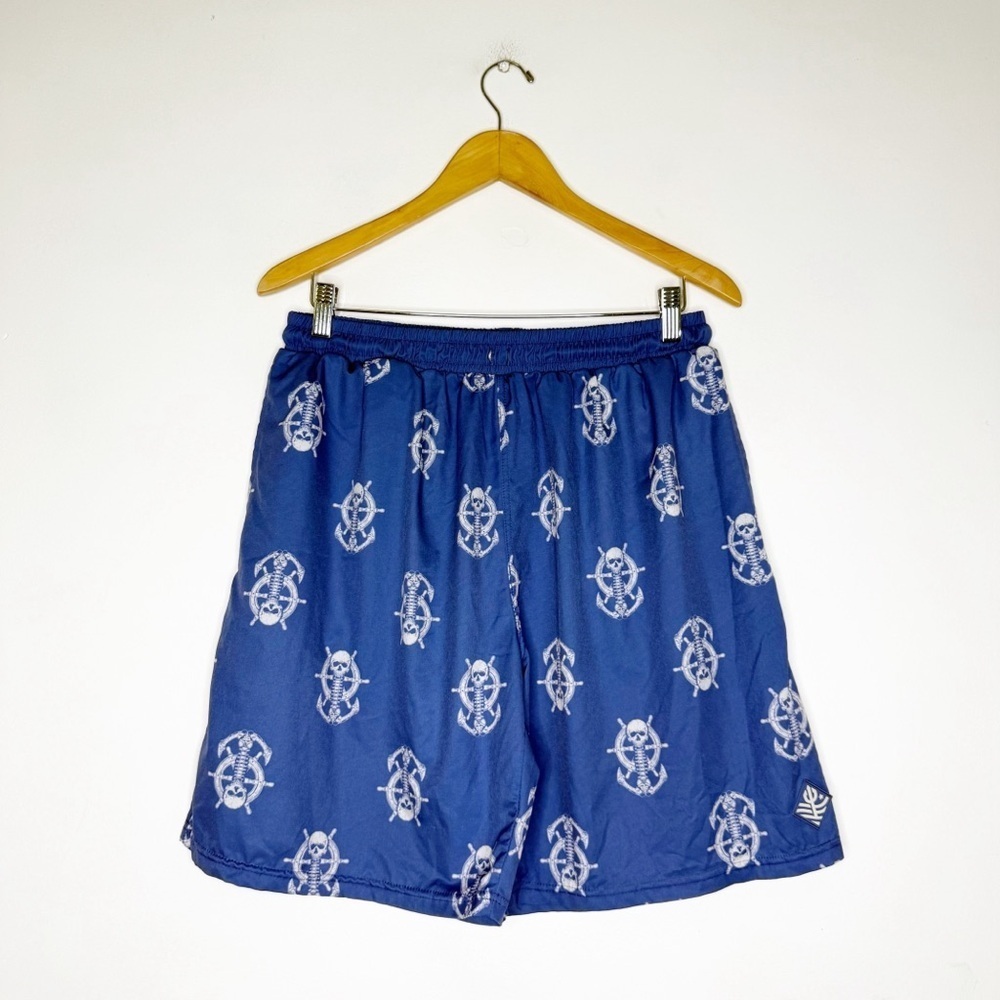 Nine Line Apparel Blue Skull Patterned Bathing Suit Shorts Size XL